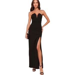 Lulus - Dedicated to Glamour Black Strapless Maxi Dress in Black sz Medium